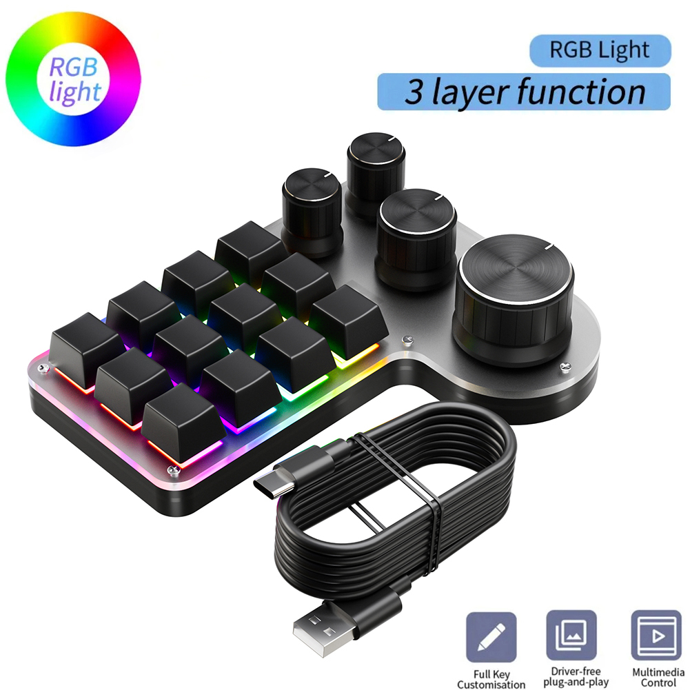 Wireless Bluetooth Programming Macro Custom Knob BT Keyboard RGB 12 Key Swap Shortcut Key Button Mechanical Gaming Keypad: Pewter