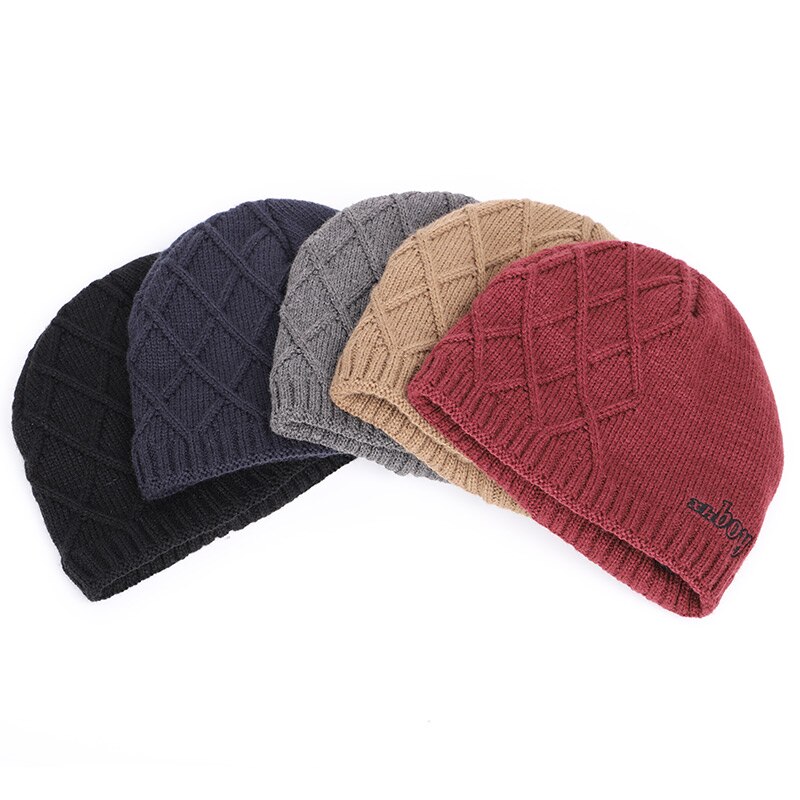 XHBOY Brand Knit Beanie Hat Plaid Stripes Men's Winter Hats Warm Plus Velvet Thicken Hedging Cap Skullies Bone Male