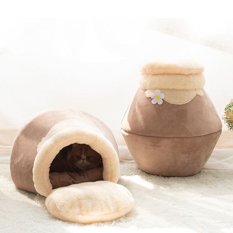 Cama para gatos, cama de nido de abeja para gatos, cama cerrada plegable, Perrera de invierno, cálido nido, almohadilla de sueño reparador, cueva para cachorros de animales, suministros para mascotas