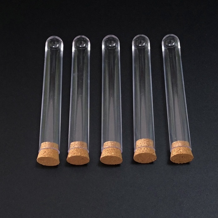 200 Uds. 15*150mm (5,9*59 pulgadas) tubo de prueba de plástico transparente con fondo de corcho redondo favores de la boda Vial laboratorio