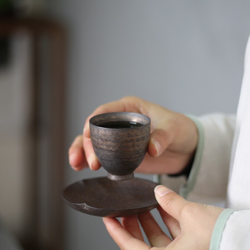 Rust Tea Cups Japanese style rust enamel cup stoneware dark cera... – Vicedeal