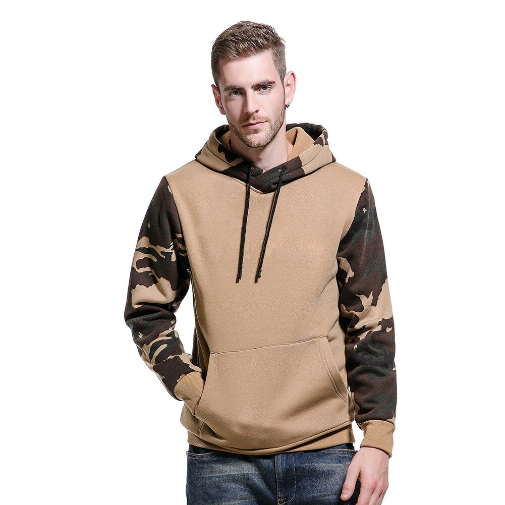 Fall Winter Camouflage Hooded Men Sweater Loose Splicing: L / Beige