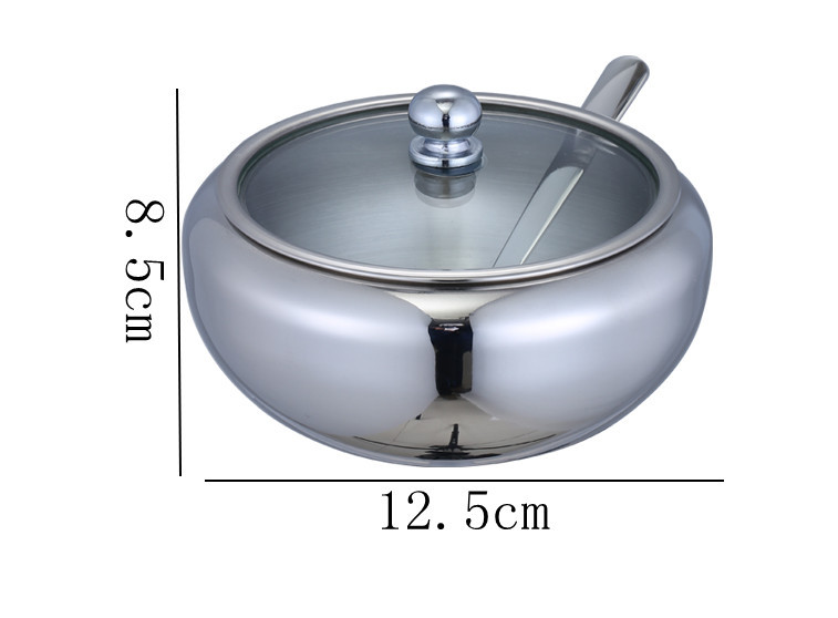 304 Edelstahl Gewürz Kasten Mit Löffel Gewürz Kasten Dosen Salz Pfeffer Kasten Panzer Kreative würzen Krug zucker schüssel mit löffel: 8.5xH12.5cm