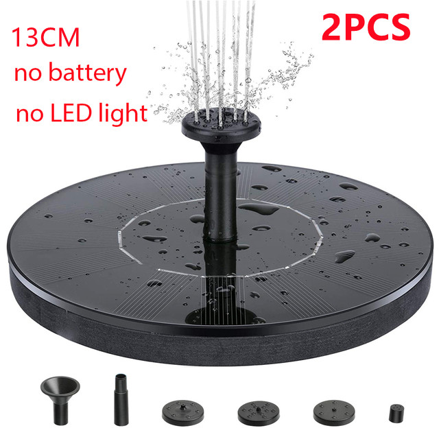 Mini LED Solar Water Fountain Pool Battery 1200mah Waterfall Fountain Garden Decoration Outdoor Bird Bath Floating Courtyard: 13CM 2PCS KIT