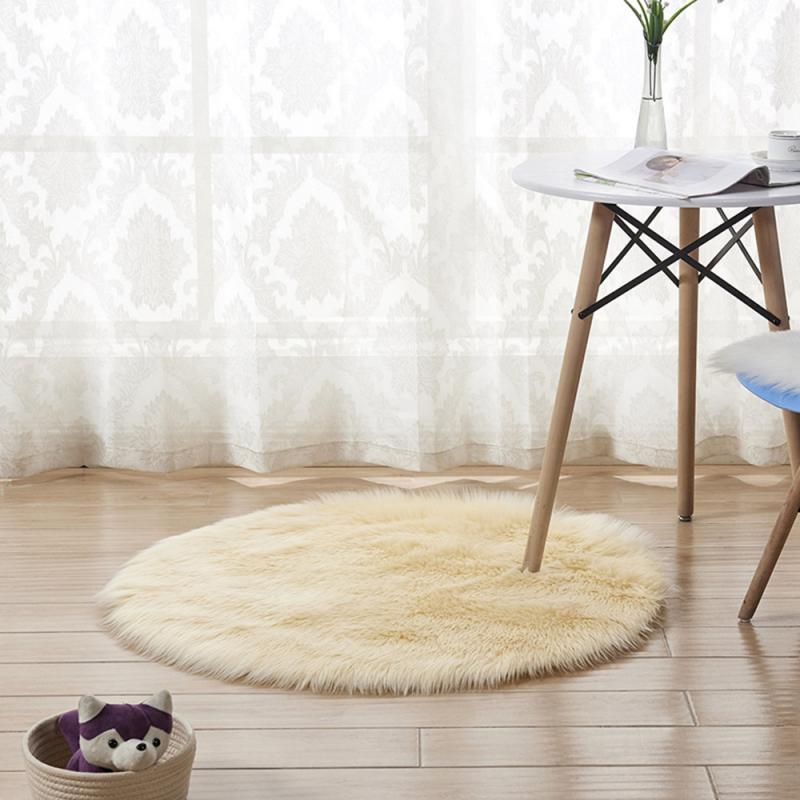 Shaggy Tapijt Wol Faux Pluizige Mat Kunstmatige Schapenvacht Harige Mat Ronde Tapijt Geen Pluisjes Tapijt Voor Slaapkamer Woonkamer Decor 30*30Cm: light yellow