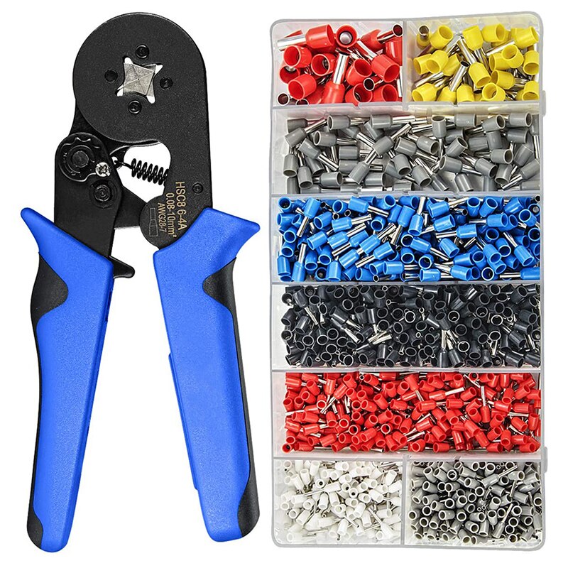 Ferrule crimping tool kit-ferrule crimper tang awg 28-7 (0.08-10 mm²) w / 1200 pcs wire ferrules crimp wire ender terminaler: Hsc 8 6-4a b 1200