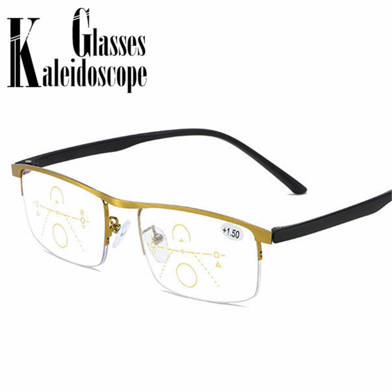 Half montuur progressieve multifocale leesbril dames heren blauw licht blokkerende metalen presbyopische bril dichtbij en veraf  +1.5 to +4