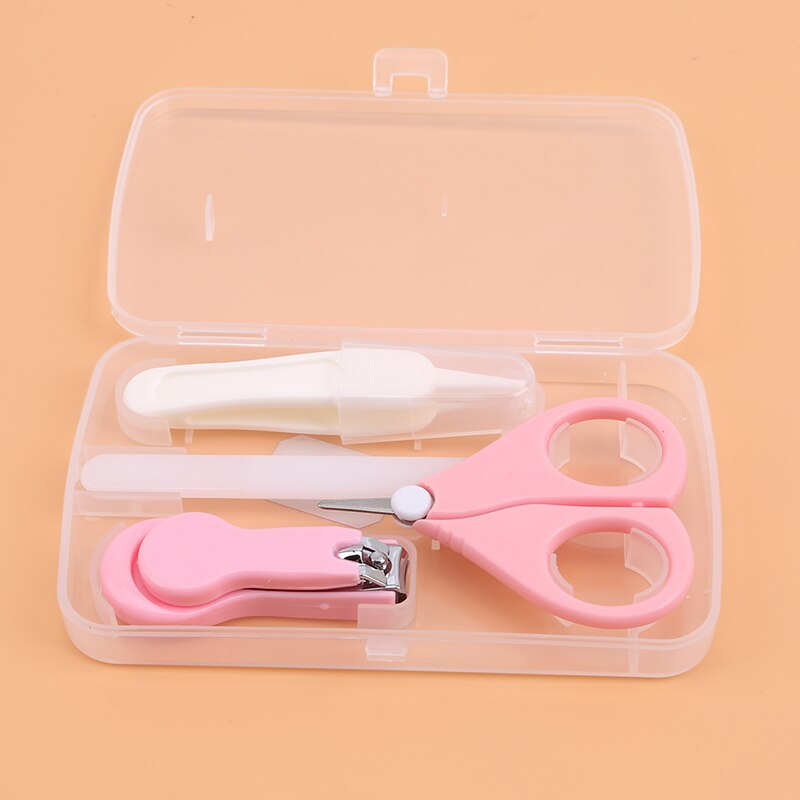 4Pcs/set Newborn Baby Nail Clipper Scissor Set Kids Nail Grooming Nursing File Healthcare Kit Infant Caring Supplies: Pink
