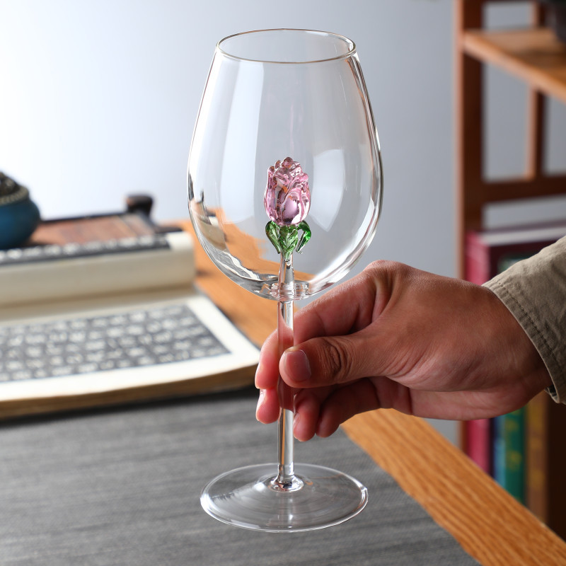 Håndblæste rosérødvinsglas 7.4/10/22oz krystalvinsglas med lang stilk vandcocktail highballglas barglas