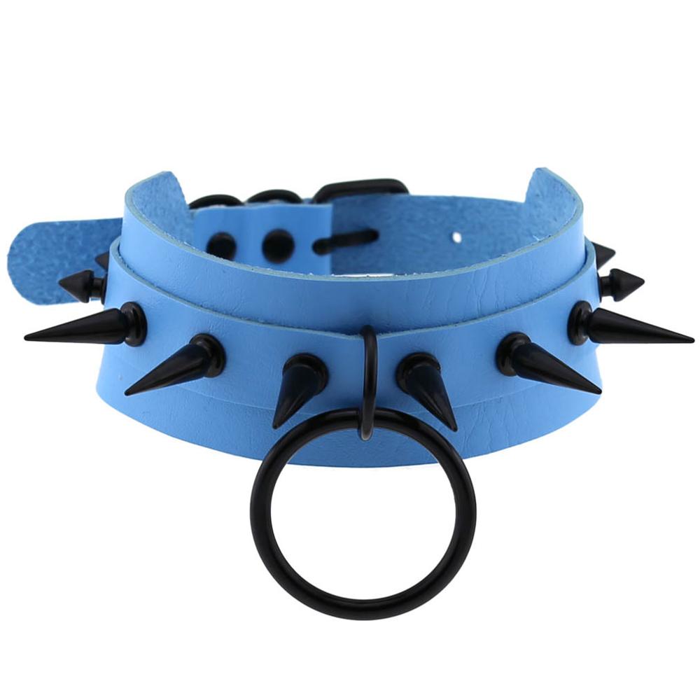 Gothic Jewelry Punk Spike goth Choker Woman Collar women Studded Rivet Black Leather Choker men Necklace chocker Emo Halloween: light blue