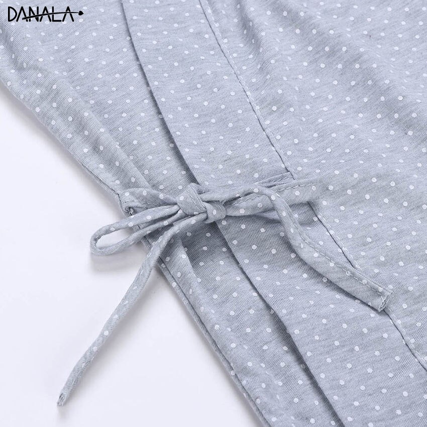 DANALA Casual Man Kimono Pajamas Sets Polka Dot Long Sleeve Comfortable Sleepwear Home Wear