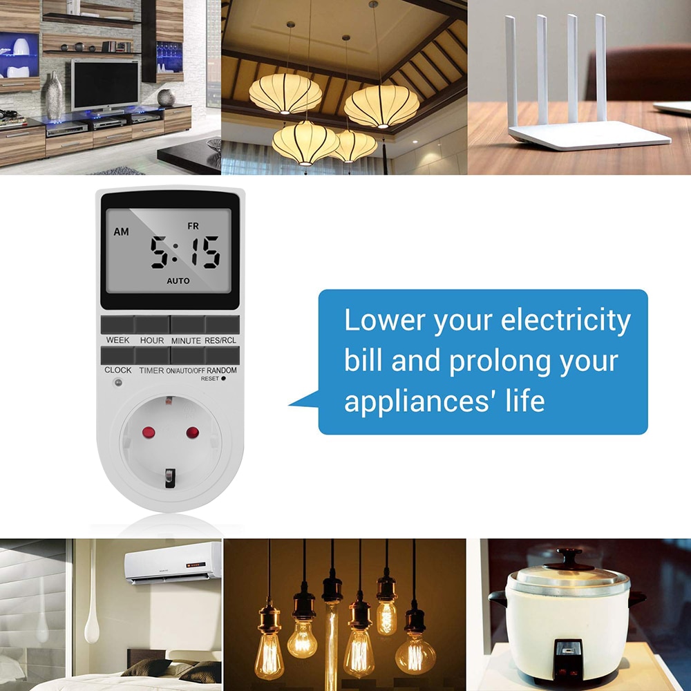 Portable Digital Timer 24h 7day Week Timer LCD Display Timing for Indoor Kitchen EU Plug
