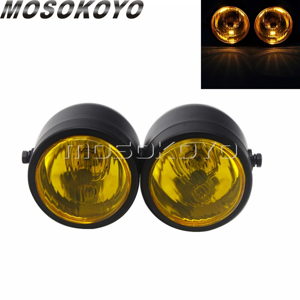 Motorcycle Twin Round Dominator Headlight 3.5" Double Dual Lamp Front Headlamp for Harley Cafe Racer Old School Chopper Bobber: A Black Yellow