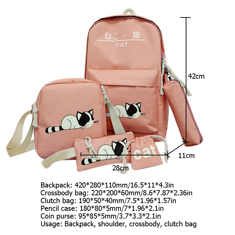 5 stks/set Vrouwen Canvas Rugzakken School Tassen voor Tienermeisjes en Jongen Afdrukken Canvas Rugzakken Dames Schoudertas