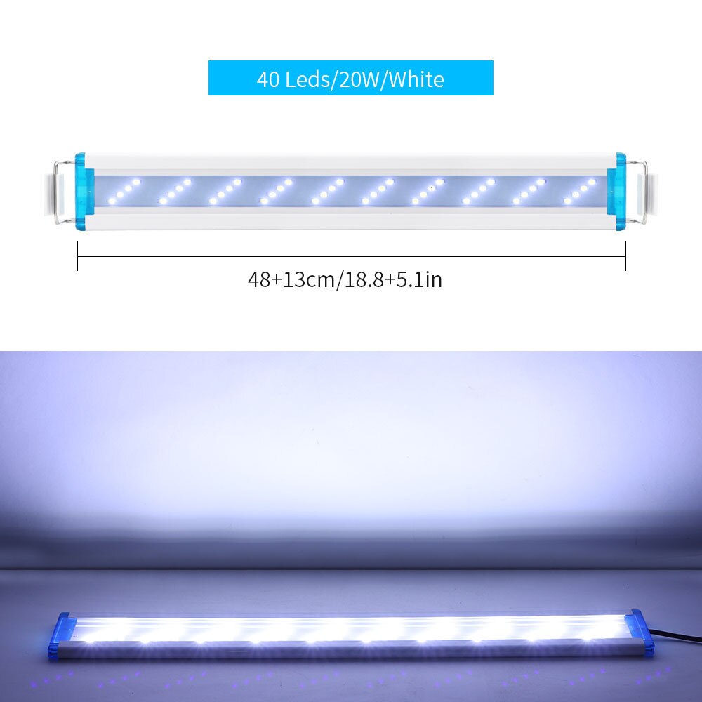 Super Slim Thin Aquarium Lamp LED Lighting Blue White Light Lamp Aquatic Landscape Lamp Fish Tank Bracket Plant: SZD-B50WW