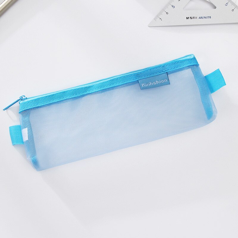 1pcs Transparent Grid Zipper Pen Bag Pencil Case Storage Bags for Girls School Stationery Supplies kids Student