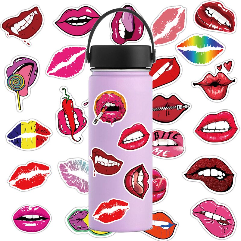 50PCS Sexy Lips Sticker For Cute Mouth Decals Laptop Phone Skateboard Suitcase Guitar Fridge Waterproof Computer Stickers