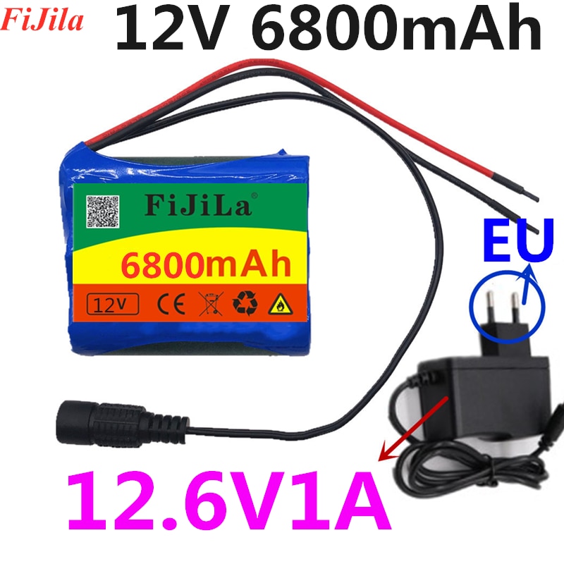 100% 12V 6800mAh 18650 Li-ion Battery for CCTV Cameras, 3A Batteries + 12.6V EU US Charger,