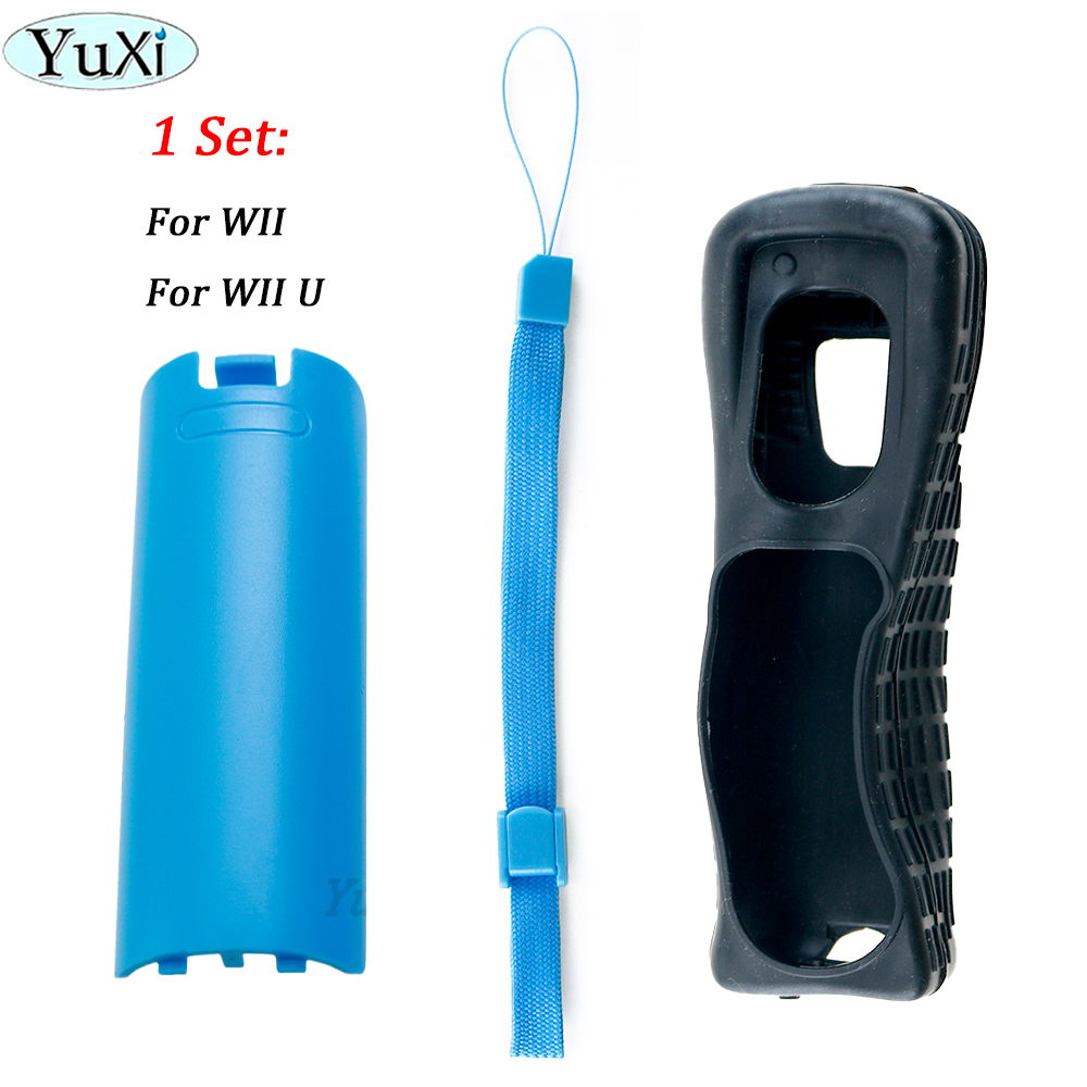 1 impostato custodia protettiva in silicone custodia per porta posteriore batteria kit cinturino da polso per parte telecomando WII Wii U: Arancione