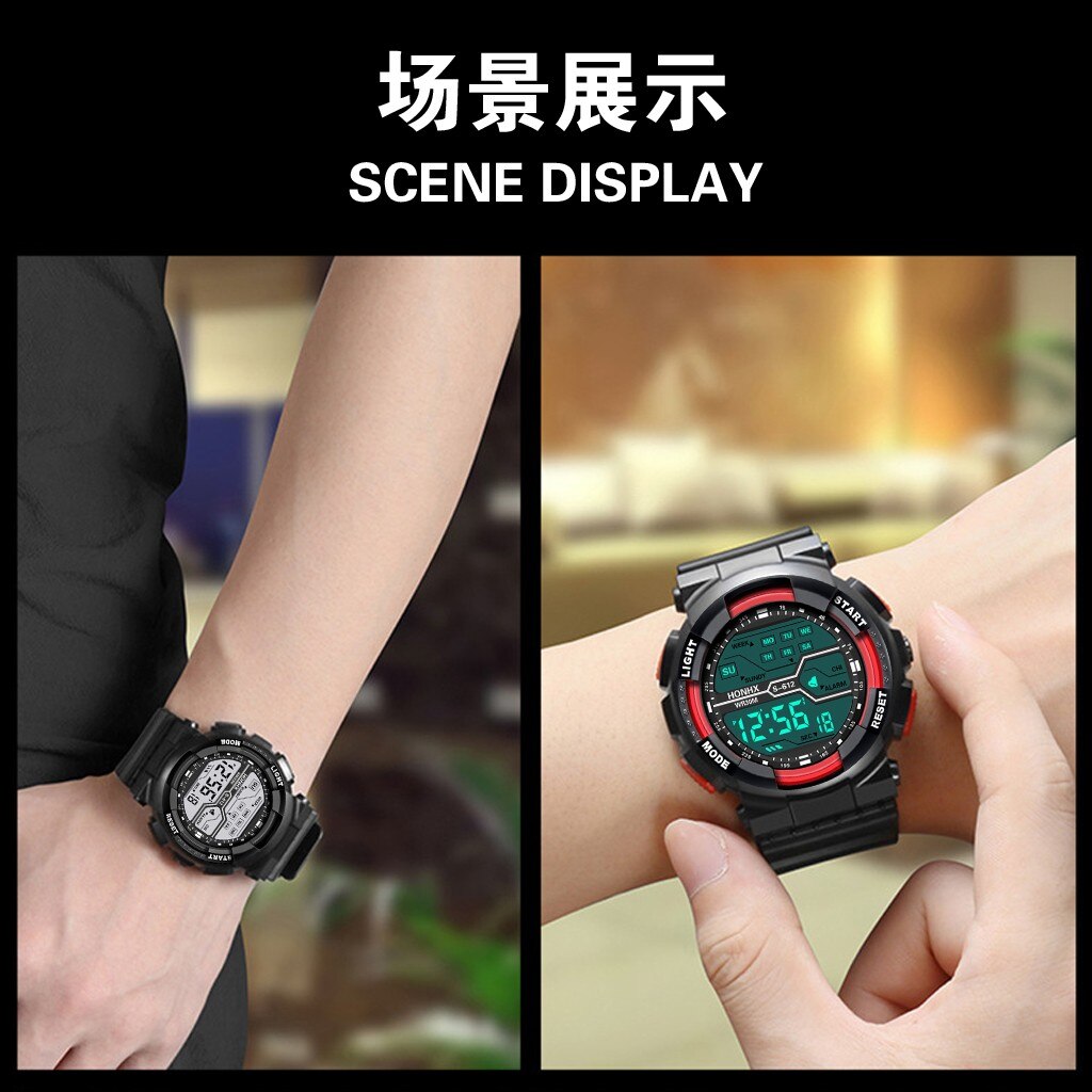 Imperméable à l'eau hommes garçon LCD chronomètre numérique Date caoutchouc Sport montre-bracelet haut de gamme montres à Quartz de luxe Relogio Masculino
