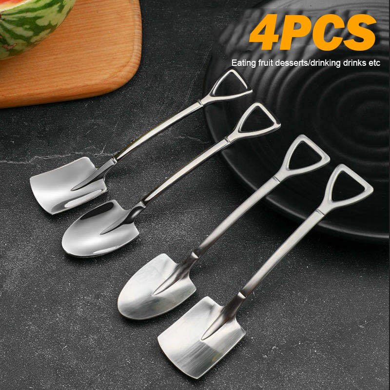 Juego de cucharas planas de acero inoxidable 410 para postre, cuchara de Metal para café, té, helado, barra creativa de , artículos para el hogar, cocina