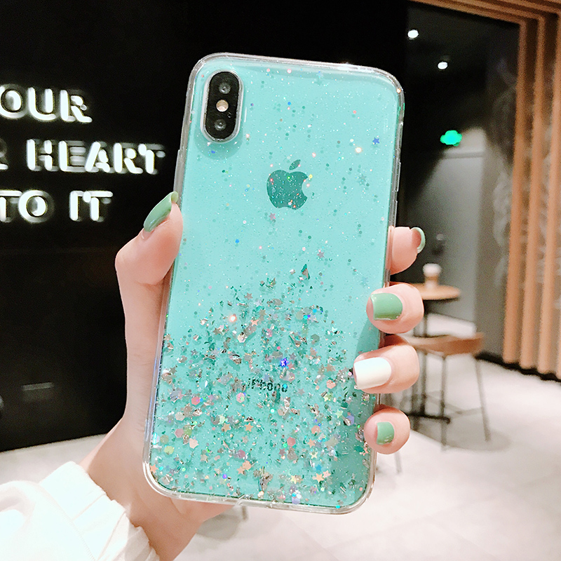 Étui à paillettes scintillantes pour iPhone 8 7 Plus 6 6S, étui Transparent Shine Star pour iphone X XR XS MAX 10, housse en TPU souple: Denim / Bleu