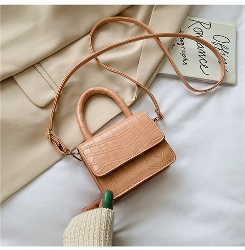 Damenhandtasche aus pu-leder, umhängetasche aus krokodilleder mit kette, Mini-quadrattasche: Rosa