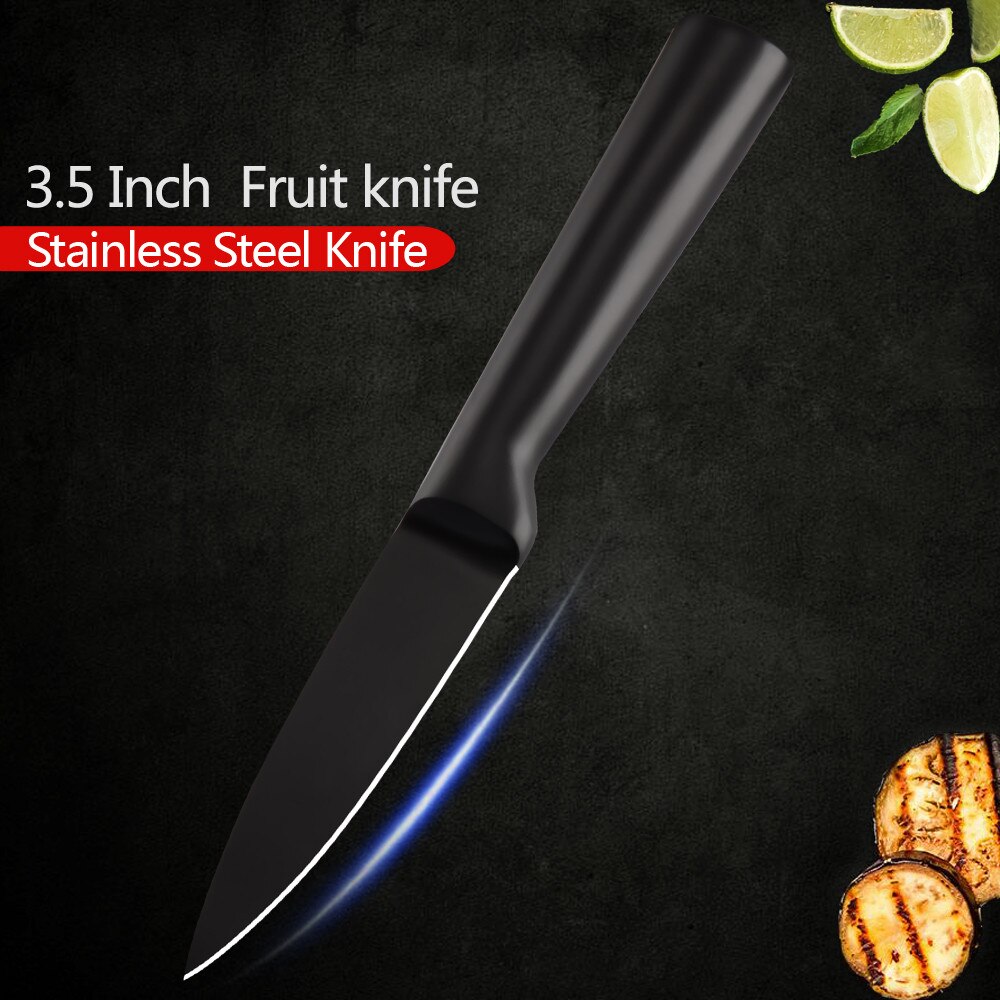 6pcs Stainless Steel Kitchen Chef Black Knives Set Chef Slicing Santoku Utility Paring Knives Meat Fruit Kitchen Accessories: G..3.5 paring knife
