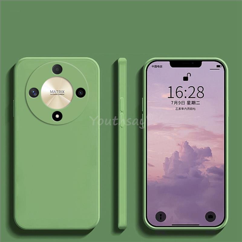 Coque en silicone liquide pour Honor X9b X9a X8A X7A, étui de protection souple en TPU d'origine: Tissu de coton / green