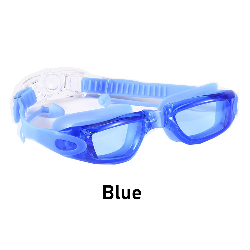 Zwembril Zwemmen Bril Met Oordopjes Neus Clip Transparante Waterdichte Siliconen Optische Duiken Bril: Blue