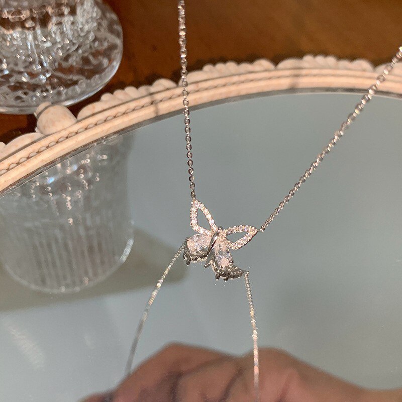 VOQ colore argento moda zircone farfalla ciondolo collana collana regalo romantico accessori fidanzamento donna