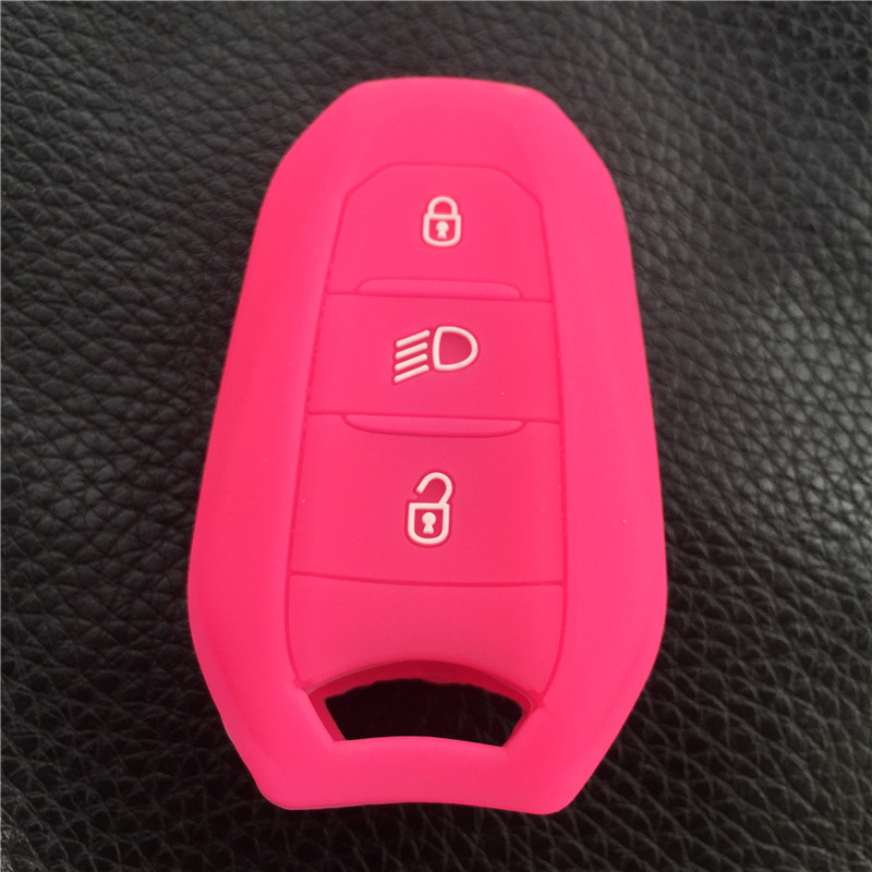 ZAD silicone rubber car key fob case cover holder shell for Peugeot 308 508 3008 4008 5008 for Citroen smart remote key: rose