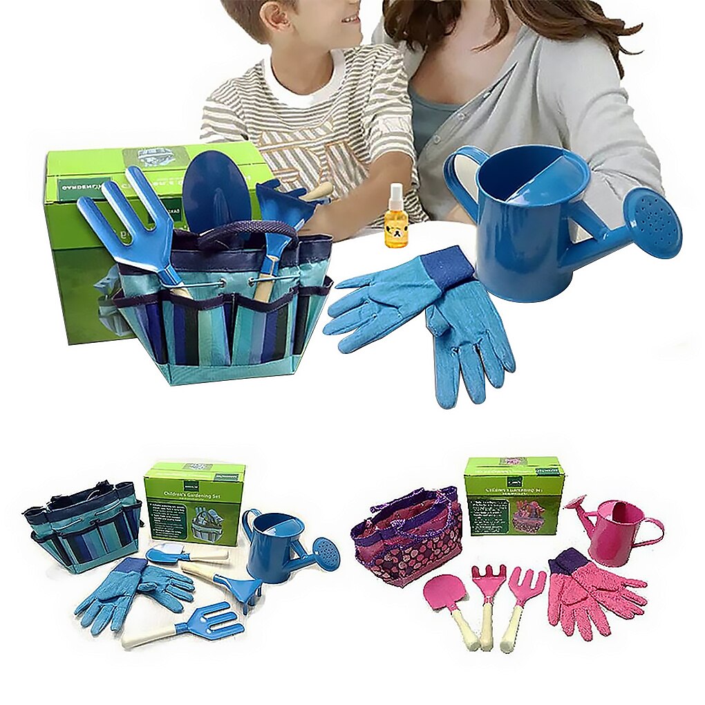 Children Gardening Gloves Kit Gardening Watering Tools Set Kids Water Pot Harrow Fork Spade Gardening Gloves Kit