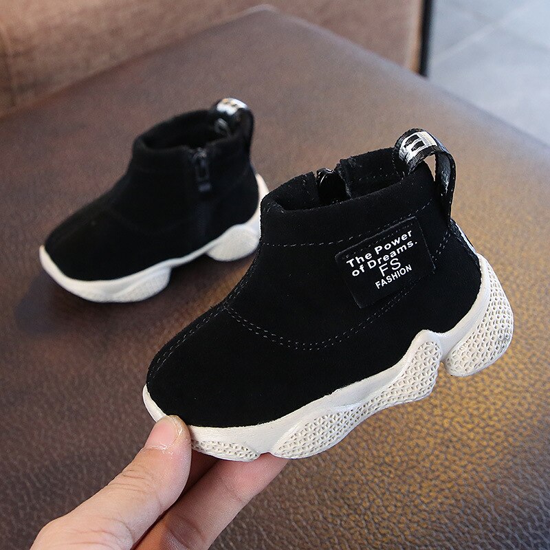 COZULMA – bottines en daim pour enfants, chaussures hautes avec fermeture éclair latérale, taille 15 à 25, collection automne et hiver: Black / 16 (inside 12.5 cm)