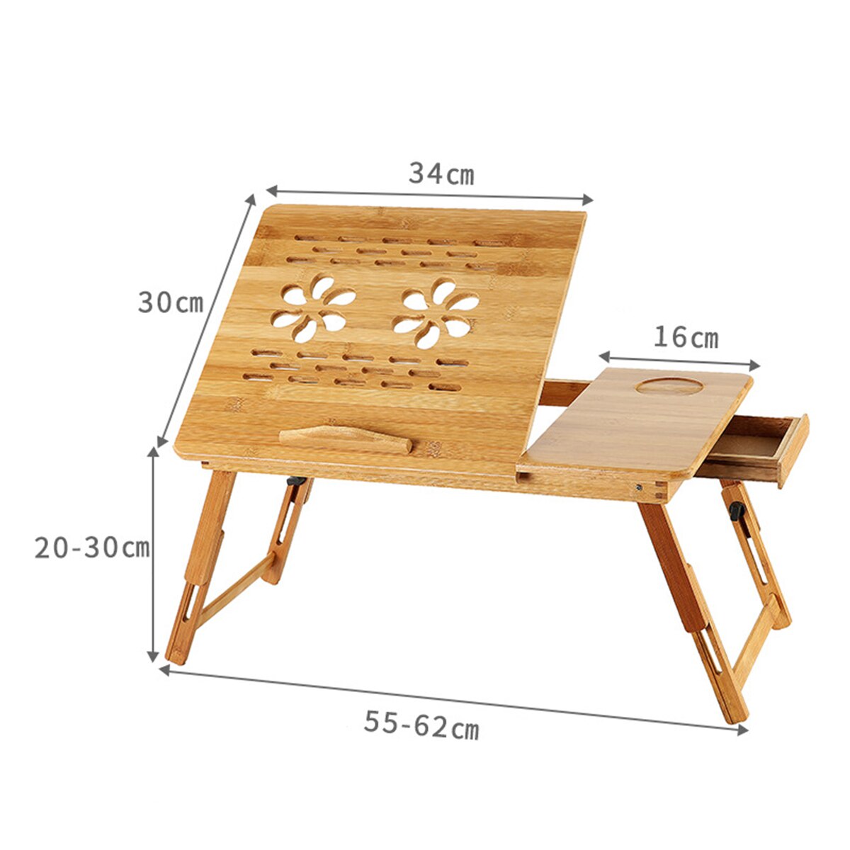 Foldable Bamboo Notebook Laptop Desk Stand Bed Tray Table Height Adjustable with 4 Angles Tilting Top Cooling Fan Drawer: NO fan M