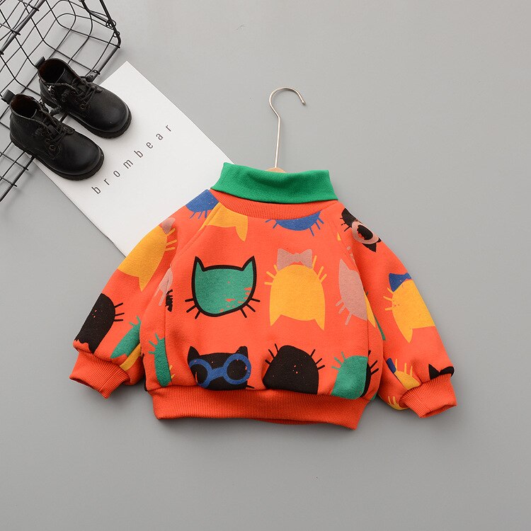 Sanitary Wardrobe Jacket Cartoon with Casual Winter Cotton for Boys and Girls Baby Warmth High-collar Long-sleeved Undercoat: Orange / 9M