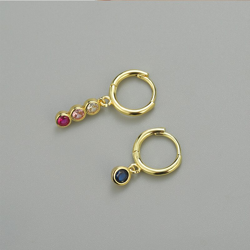Sipengjel Regenboog Zirkoon Hanger Kleine Hoepel Oorbellen Gothic Zoete Asymmetrie Dangle Oorbellen Voor Vrouwen Sieraden Party
