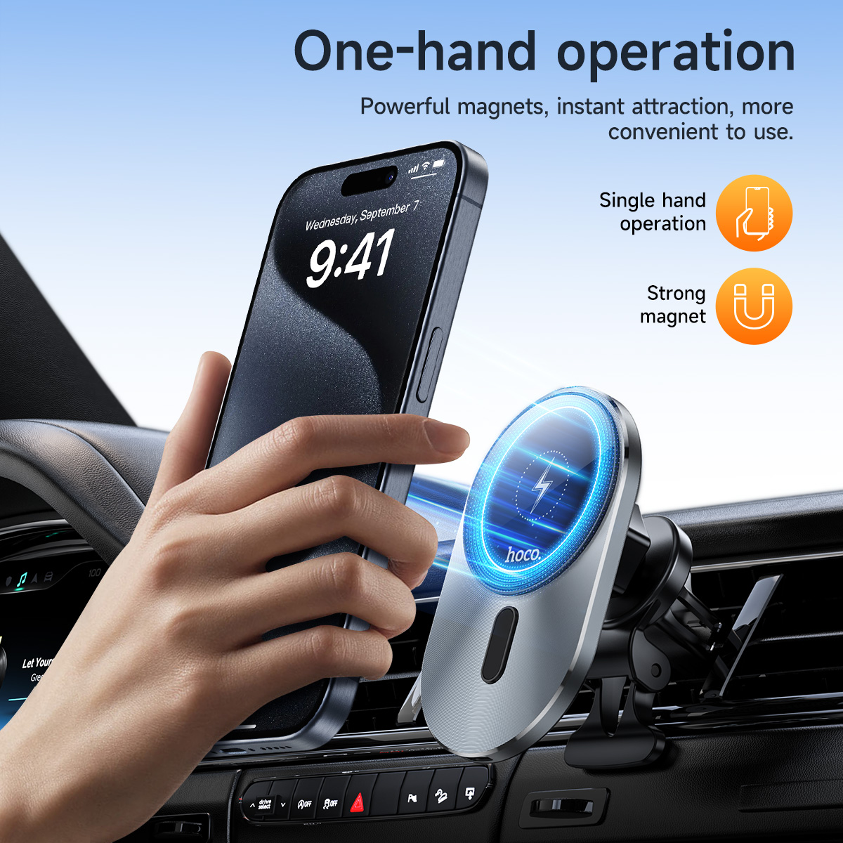 Hoco 15w magnético sem fio carregador de ventilação de ar para iphone 13 12 pro max estilo negócio carregador sem fio no carro carregamento rápido titular