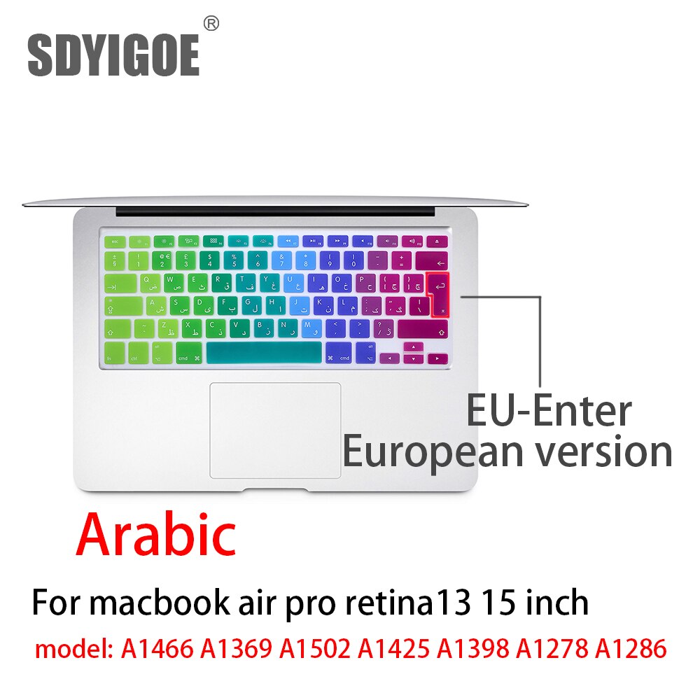 Ue arabski Ultra cienkie trwałe klawiatura skóry pokrywa ochronna naklejki dla MacBook Pro 13 powietrza 15 cal kolor folia na klawiaturę EUversion