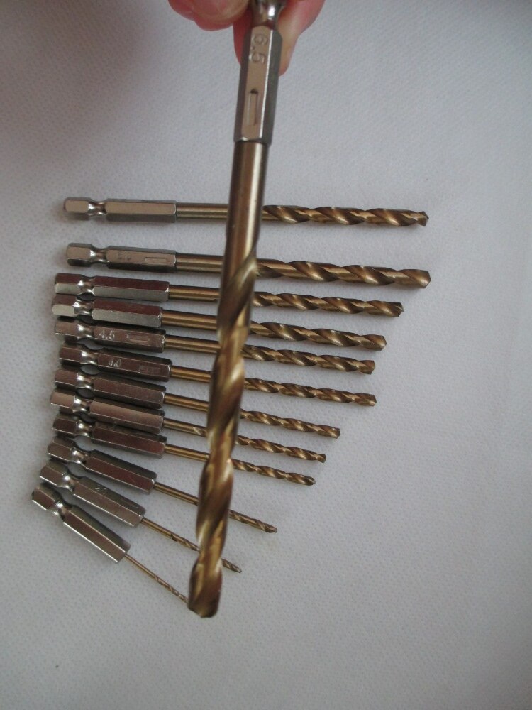 Jeu de mèches de forage en acier à haute vitesse revêtu de titane, tige hexagonale 1/4 de 1.5 à 6.5mm, outil de forage en métal à changement rapide pour le travail du bois 13 pièces