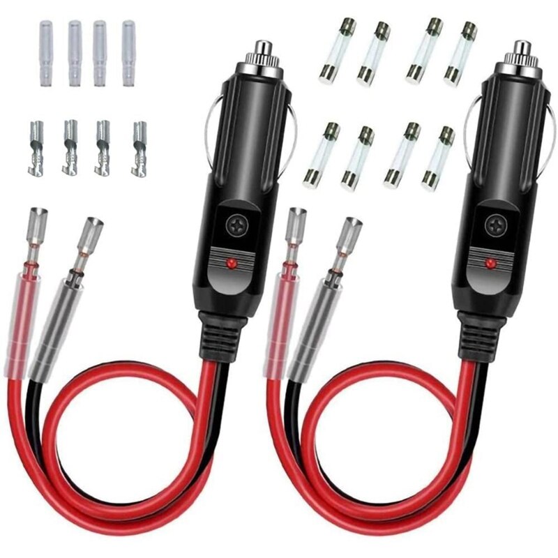 2 Pack 12V Fused Replacement Cigarette-Lighter Male Plug - Cigarette-Lighter Plug - 1FT 16AWG Extension Cable With Fuse