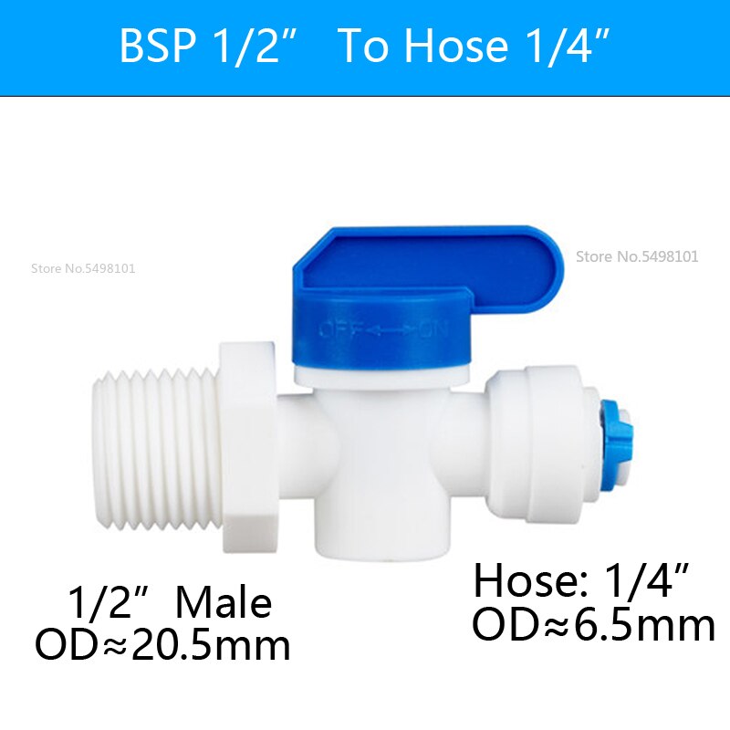 Válvula de esfera de plástico para água, 1/4 "5/16", mangueira od de conexão rápida, 1/4 ", 1/4" "encaixe do aquário do reveser do fêmea osmosis: HM-1l4 to1l2