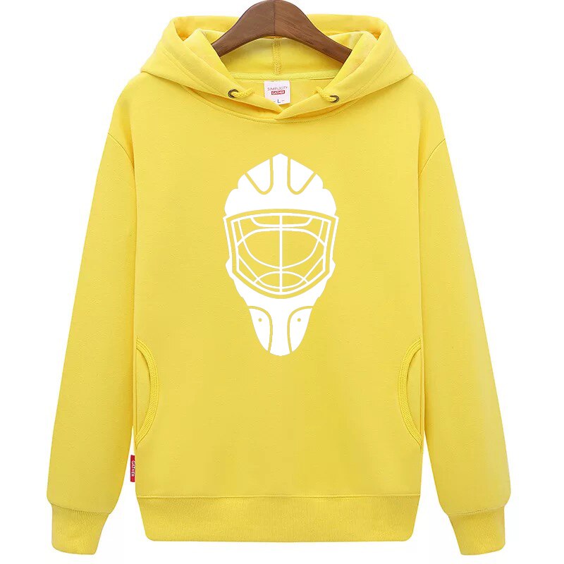 Cool hockey billige unisex gule hockey hættetrøjer sweatshirt med en hockey maske til mænd og kvinder