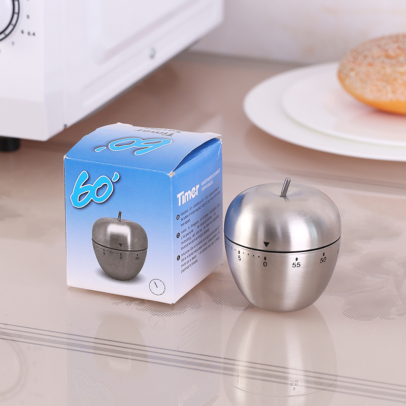 Kitchen Timer Manual Stainless Steel Apple Shaped 60 Minutes Mechanical Rotating Alarm Clock Baking Cooking Tools For Kitchen