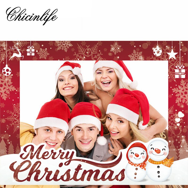 Chicinlife 1Pcs Merry Christmas Paper Photos Booth Props Frame Year Party Christmas Birthday Decoration Supplies