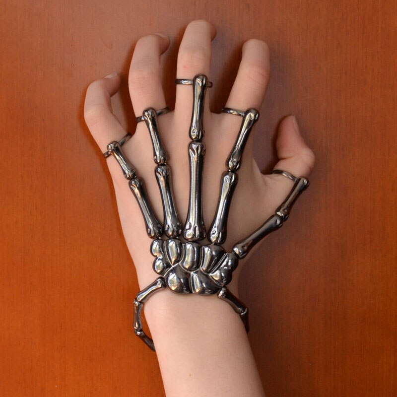 Hapiship-pulsera elástica de calavera para hombre y mujer, brazalete con anillos RCH, estilo de Halloween, color negro, ,