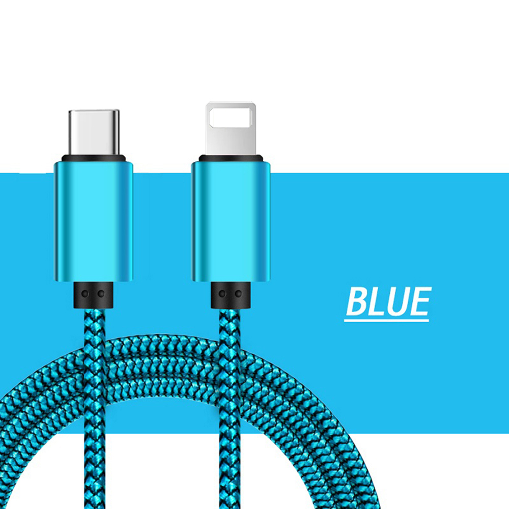 Câble tressé USB Type C vers Lightning, 20W PD, Charge rapide, pour Apple iPhone 14 13 12 11, cordon de données, accessoires de téléphone: Bleu / > 12 m