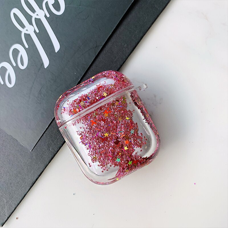 For AirPods Pro Colorful Glitter Dynamic Liquid Quicksand Crystal Clear Case for AirPods 1 2 Transparent Earphone Cover: red