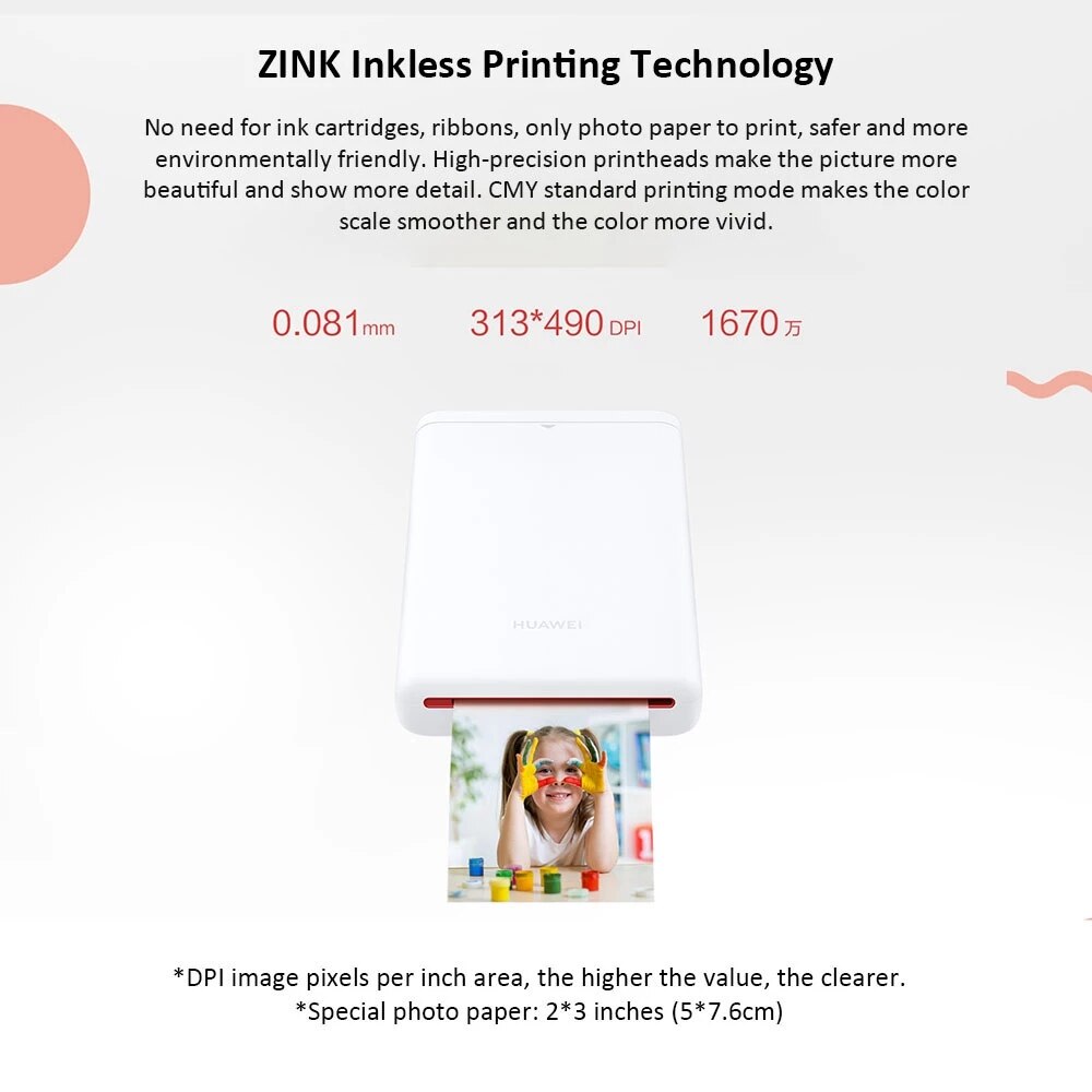 Original Zink 2*3 zoll 2*3 zoll Für Huawei Drucker Foto Papier für HUAWEI Mini Tragbare Tasche foto AR Drucker CV80