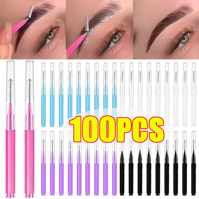 10-100 Stuks Mini Wenkbrauw Borstel Brow Lifting Brush Wegwerp Brow Lifting Brush Micro Buigbare Wimper Brow Applicator Make-Up tool